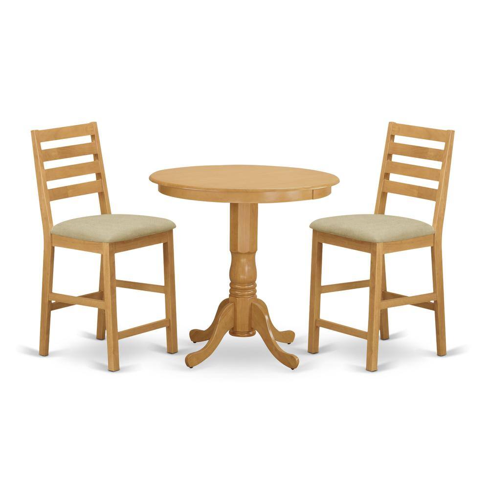 Back. East West Furniture - JACF3-OAK-C 3 Pc counter height Dining room set-pub Table and 2 counter height Chairs - Oak.