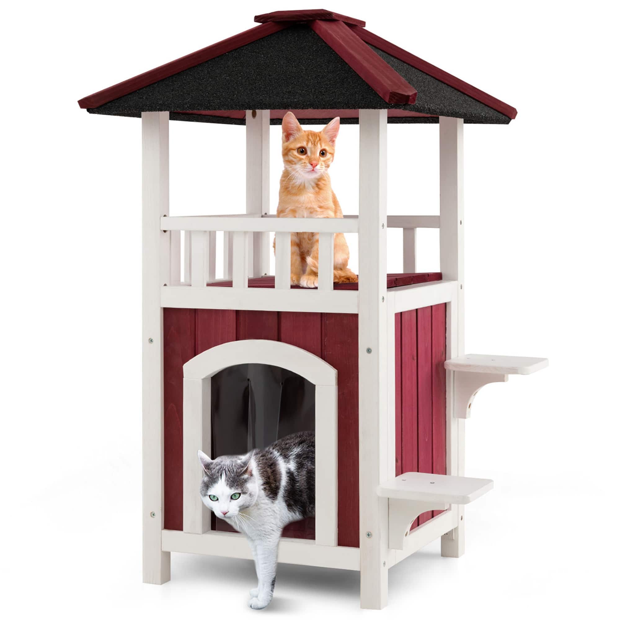 Costway - Outdoor Cat House 2-Story Wooden Cat Shelter with Asphalt Roof Removable Floor price history on PriceWatchPro