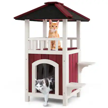 Front. Costway - Costway Outdoor Cat House 2-Story Wooden Cat Shelter with Asphalt Roof Removable Floor.