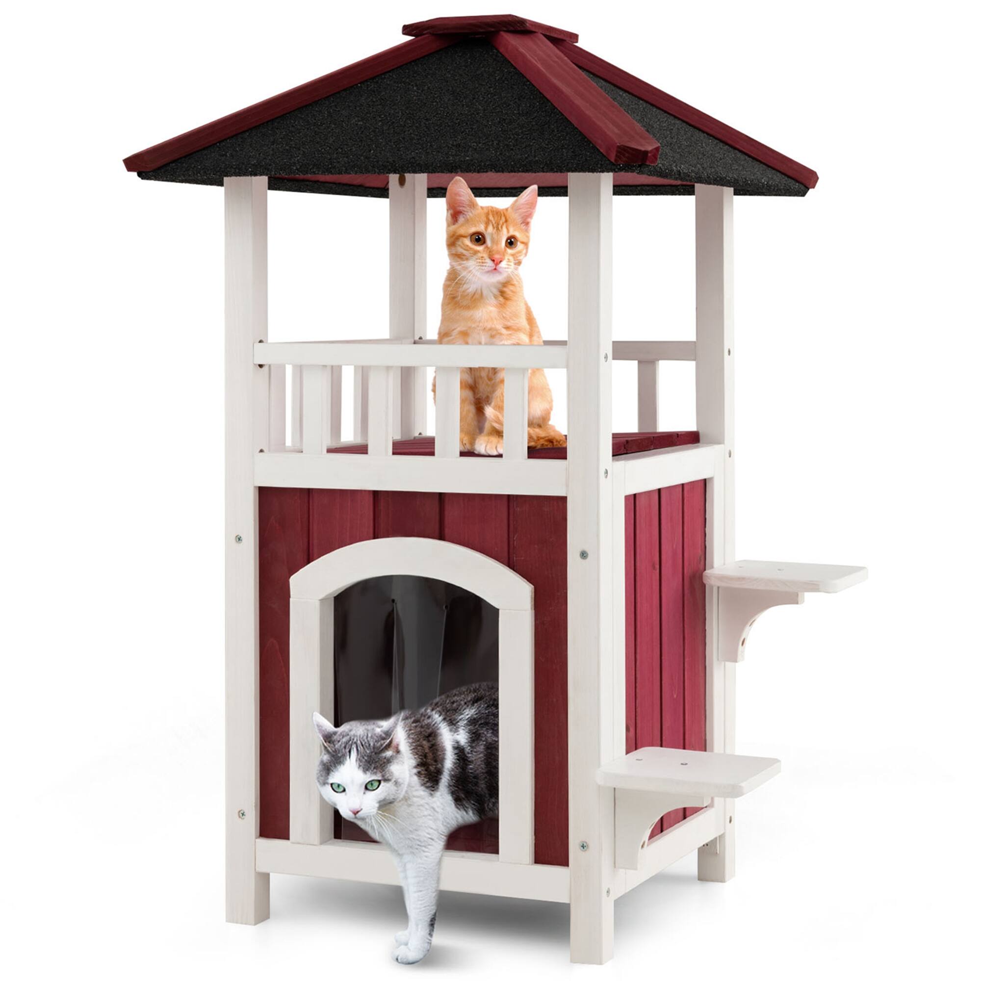 Front. Costway - Costway Outdoor Cat House 2-Story Wooden Cat Shelter with Asphalt Roof Removable Floor.