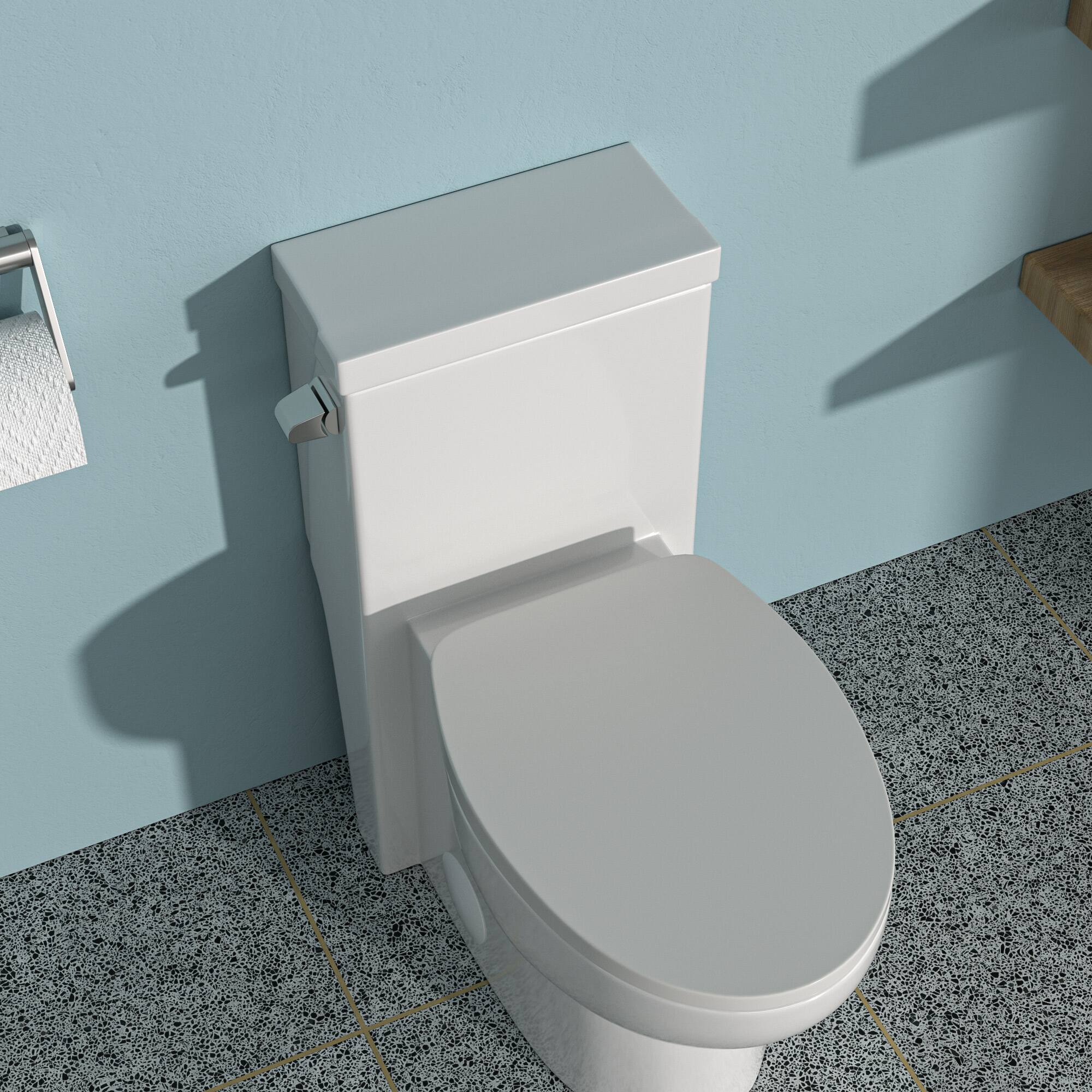 Front. TinyHomie - Ceramic One Piece Toilet Single Flush with Soft Closing Seat - White.