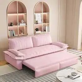 Anysun - 73.2" 3-in-1 Velvet Convertible Sleeper Sofa Bed - Queen Pull-Out Loveseat - Pink