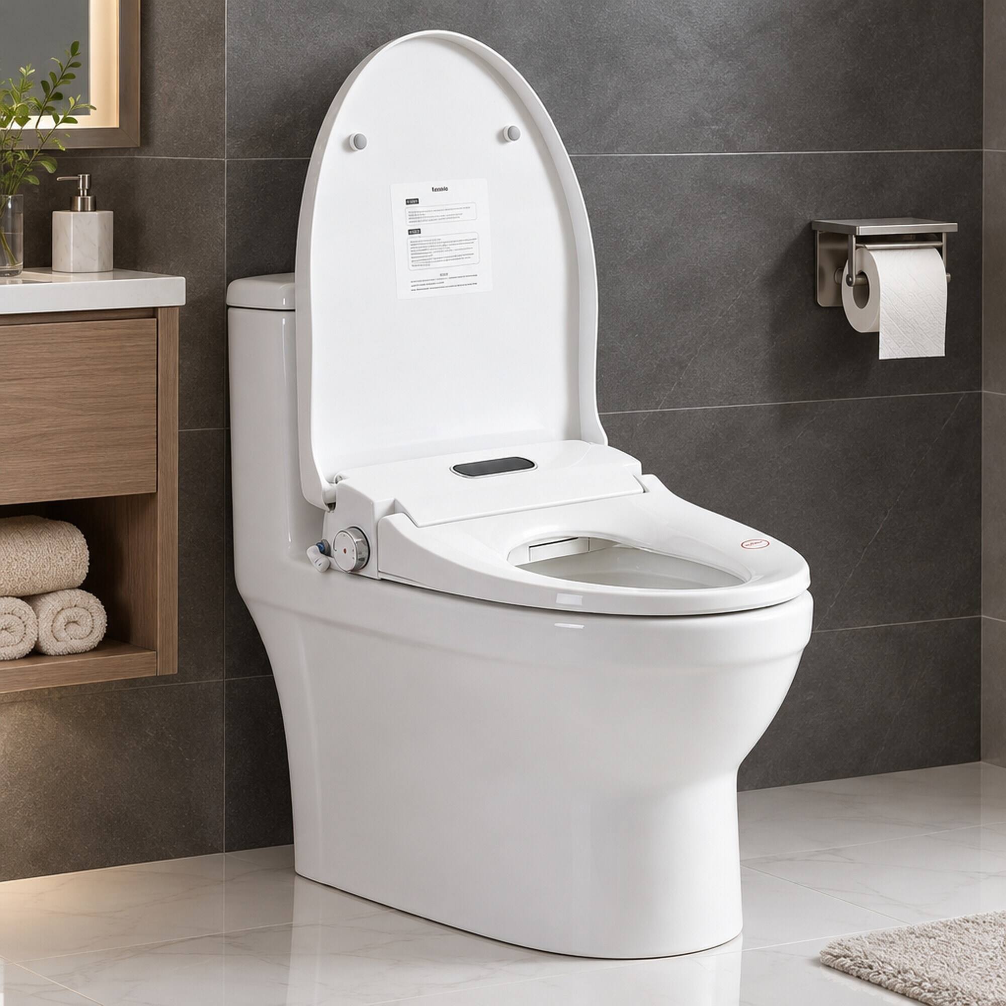 Back. RYHNUYNE - Smart Bidet Toilet Seat, Side Knob Heated Seat Water Temperature and Pressure Adjustment Automatic Nozzle Cleaning - White.