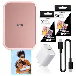 Canon - IVY 2 Mini Photo Printer Blush Pink, Bluetooth Portable Printer for iOS & Android, ZINK 2x3 Sticky-Back Photo Prin