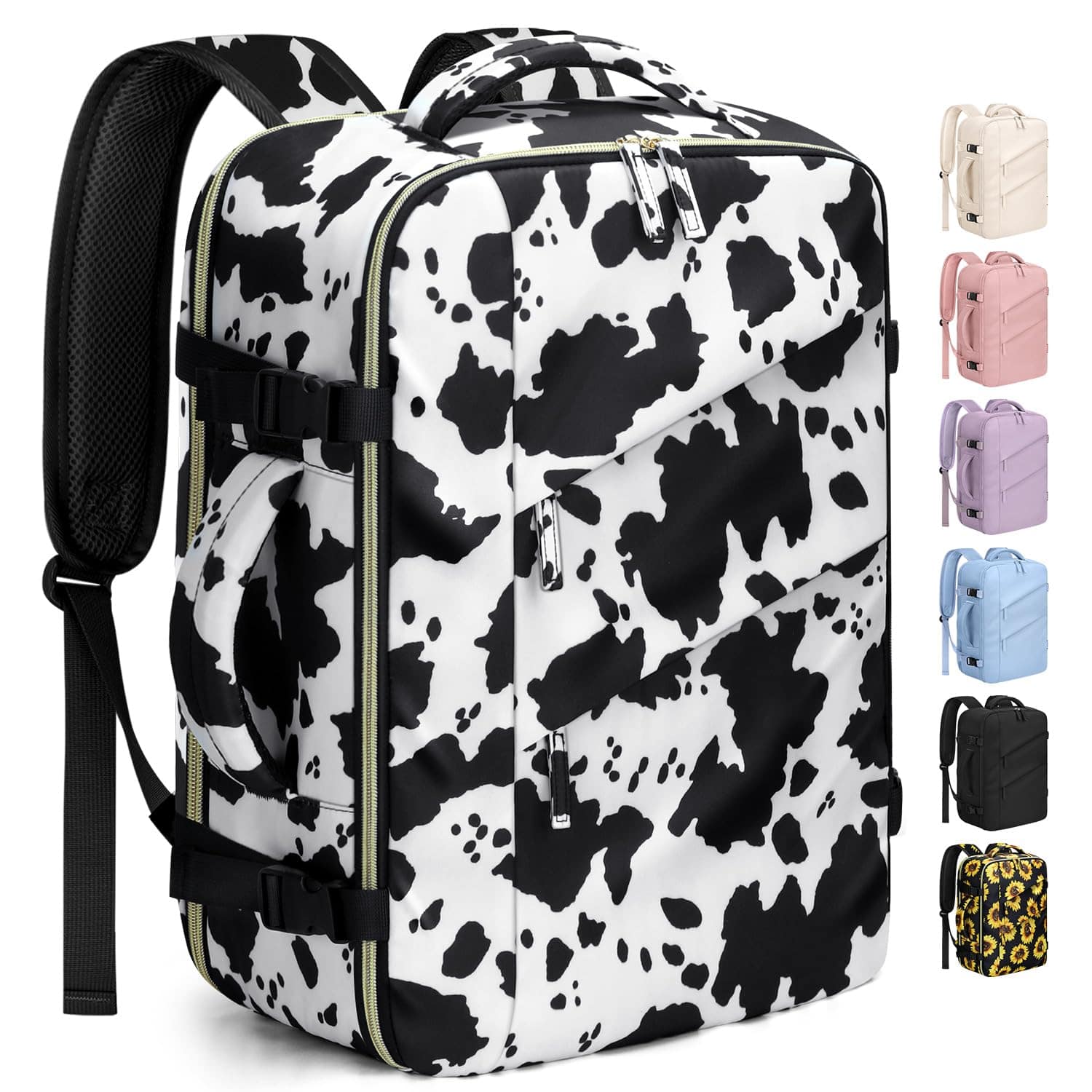 Pacoar Cade - Travel Backpack For Women Men Waterproof Laptop Flight Approved Carry On Overnight Weekender Bag College Bookbag - Cow Print-15.6 Inch