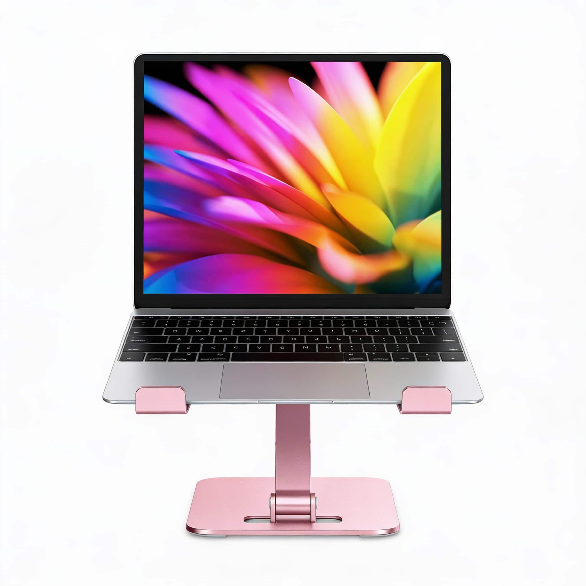 Frangdom - Foldable Adjustable Aluminum Laptop Stand Desk Riser - Pink 7.48" 8.8 lbs, Size: 10-16"