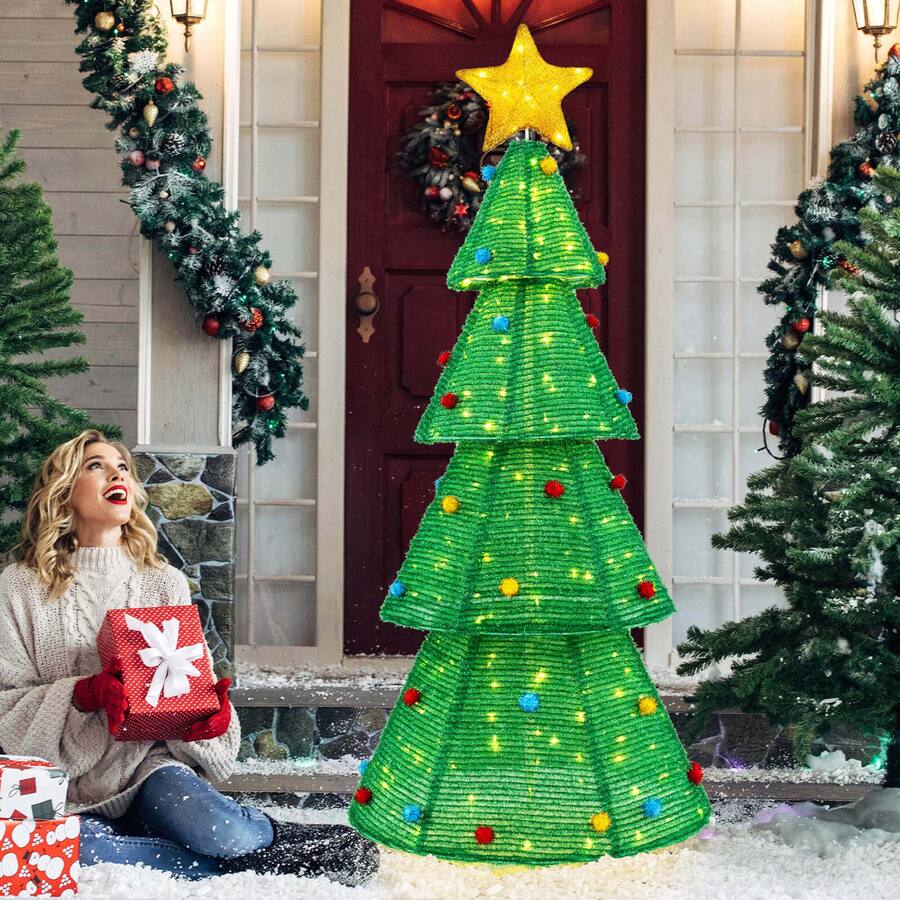 Cost Way Tree Costway 6.2 FT Collapsible Christmas Tree with 200 Built in LED Lights ...