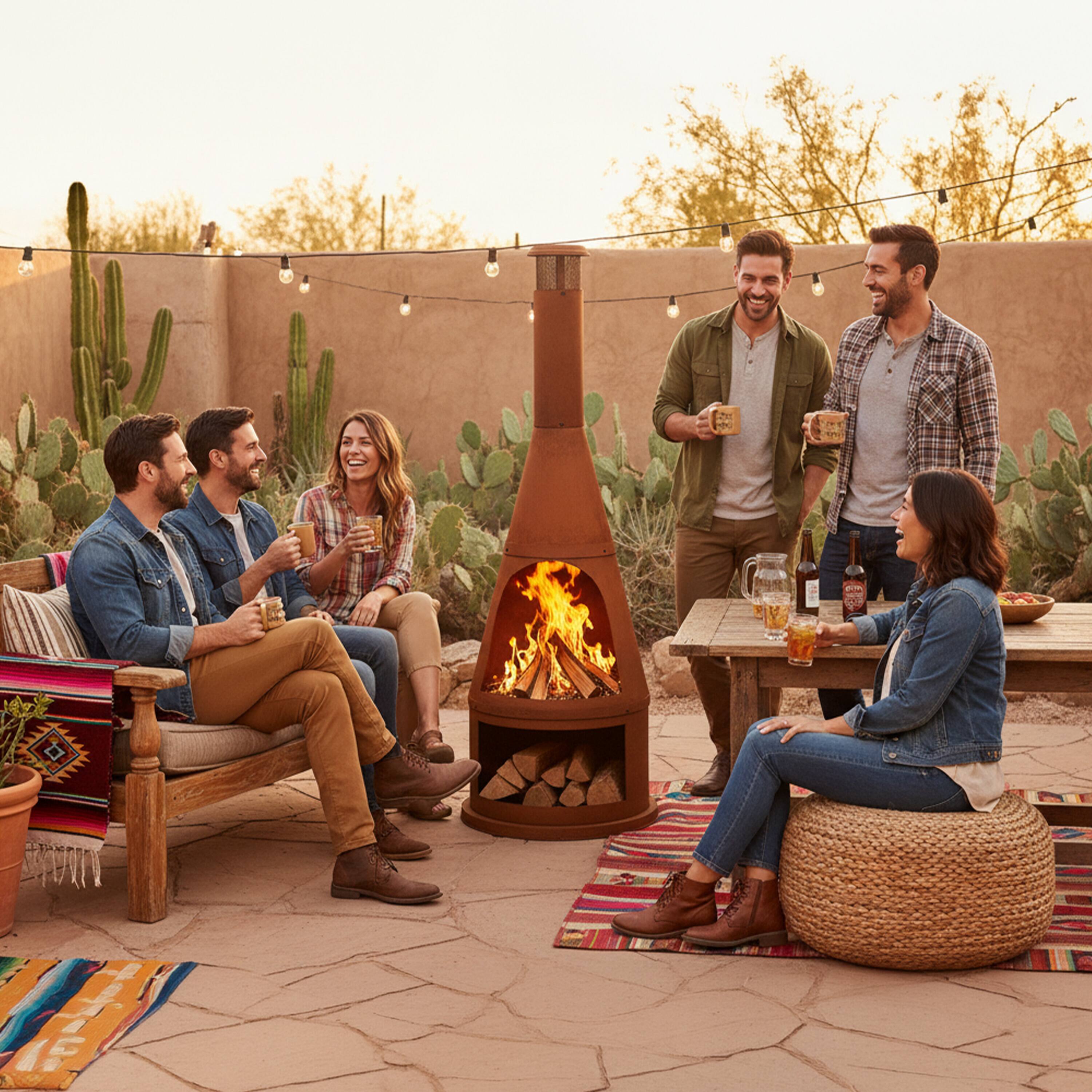 Alt View 9. Sunnydaze - 70" H Steel Chiminea with Log Holder - Orange.