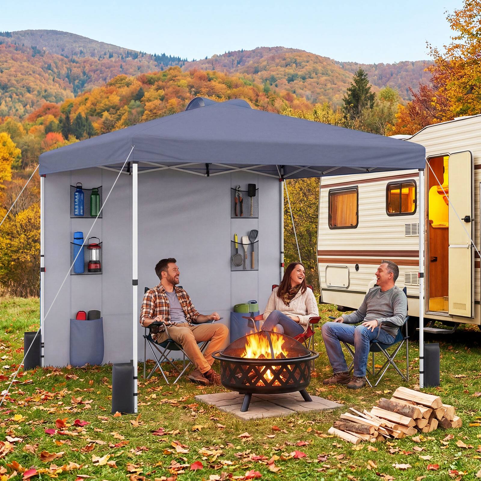 Alt View 4. Costway - Costway Pop up Canopy Tent with Sidewall, 6 Pockets, Instant Setup Commercial Gazebo - Gray.