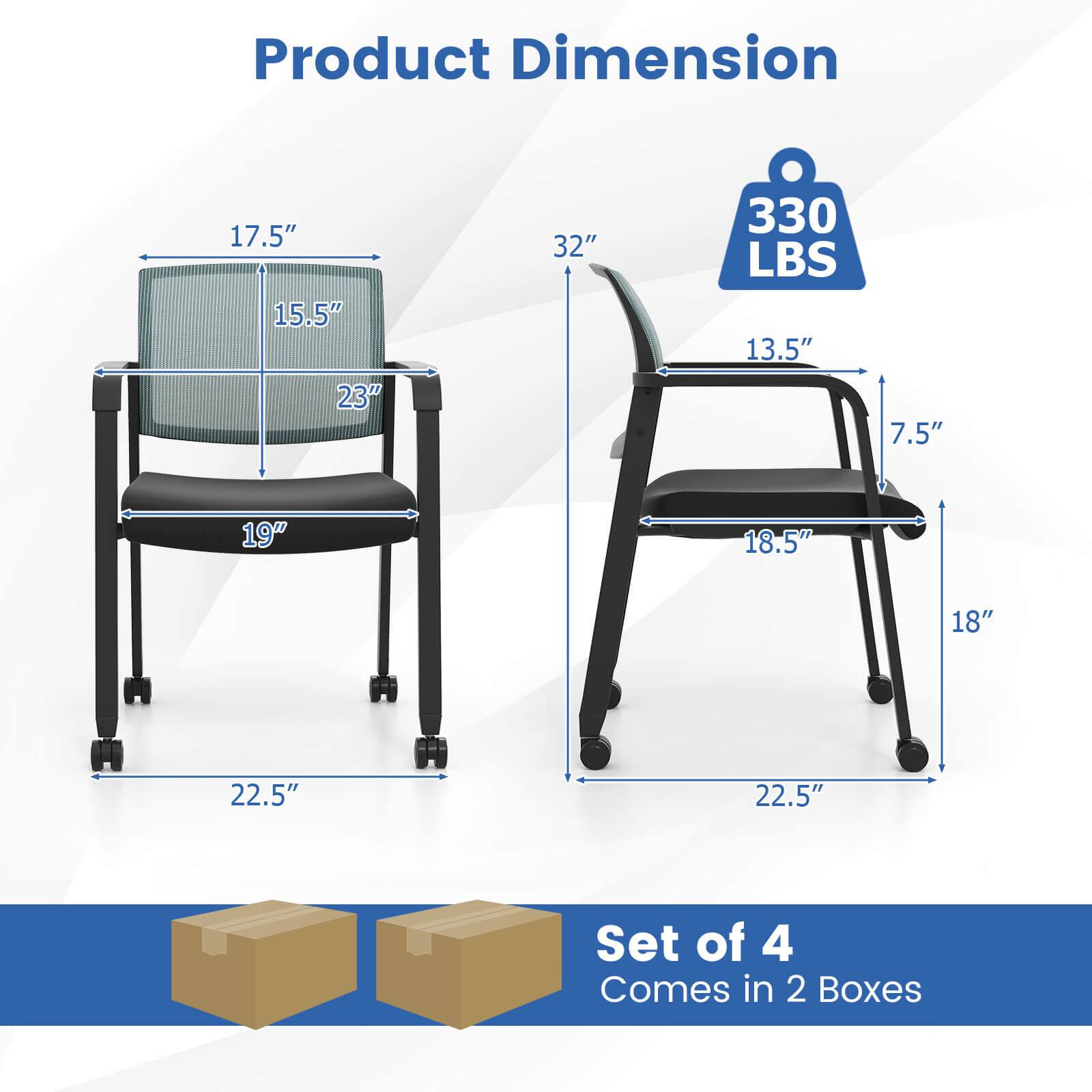 Product Dimension 17.5" 15.5" 23" 32" 330 LBS 13.5" 7.5" 19" 18.5" 18" 22.5" 22.5" Set of 4 Comes in 2 Boxes