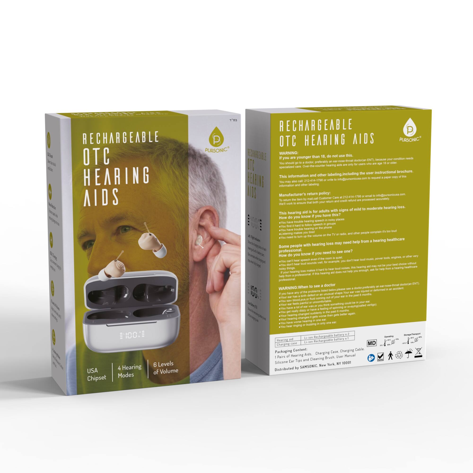 RECHARGEABLE OTC HEARING AIDS  
coin PURSONIC  

RECHARGEABLE OTC HEARING AIDS  
WARNING: If you are younger than 18, do not use this. If your condition is severe (ENT), see a doctor. This is for over-the-counter hearing aid users only. The user instructional brochure contains this information and other labeling. Manufacturer's return policy: Customer Care return the device within 30 days. We'll process your return.  

This hearing aid is for adults with signs of mild to moderate hearing loss. How do you know if you have this?  
- You have trouble hearing speech in groups  
- You have trouble hearing speech in noisy places  
- You have trouble hearing speech on the phone  
- You have trouble hearing speech in quiet places  
- You have trouble hearing speech in quiet places  
- You have trouble hearing speech in quiet places  
- You have trouble hearing speech in quiet places  
- You have trouble hearing speech in quiet places  
- You have trouble hearing speech in quiet places  
- You have trouble hearing speech in quiet places  
- You have trouble hearing speech in quiet places  
- You have trouble hearing speech in quiet places  
- You have trouble hearing speech in quiet places  
- You have trouble