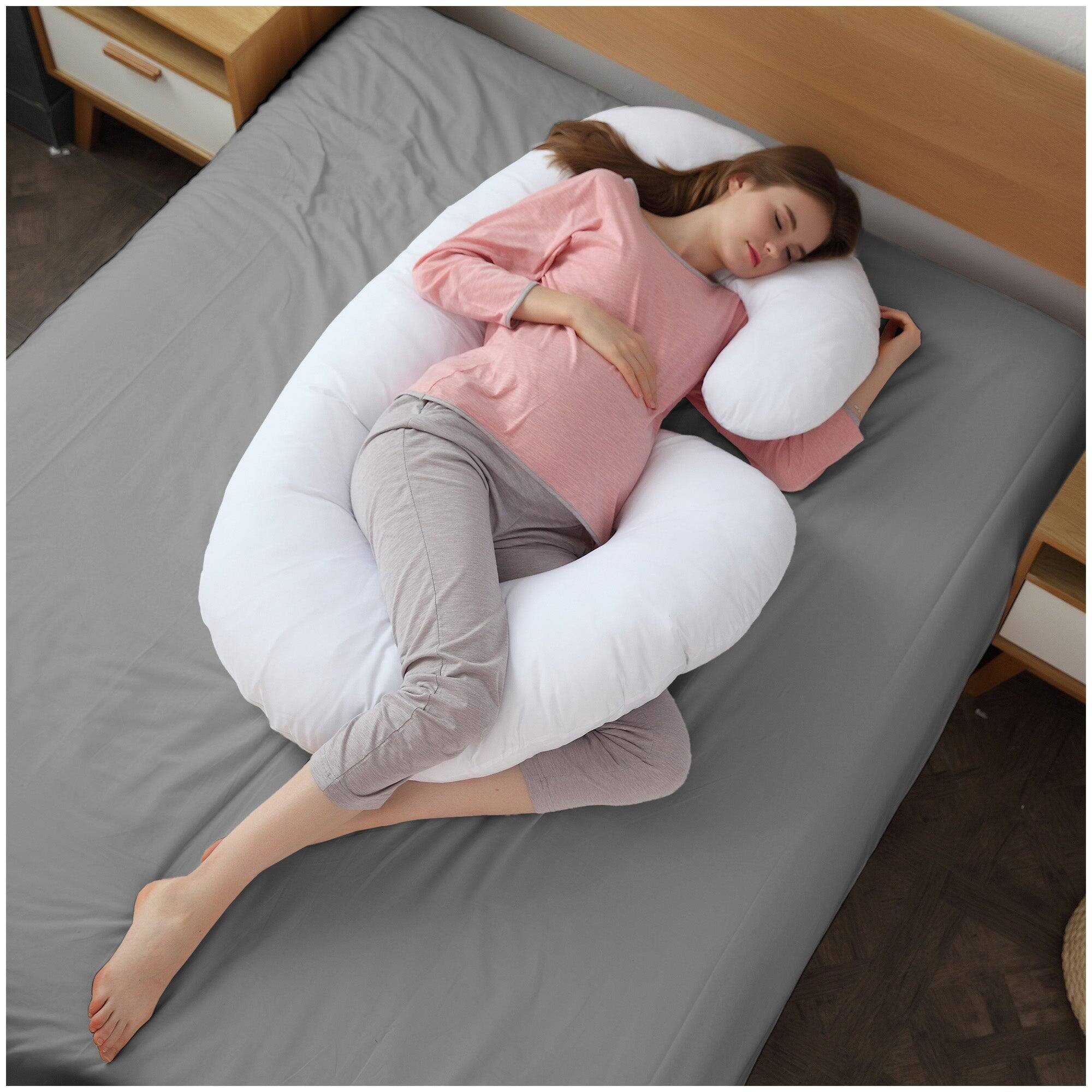 Alt View 4. Cheer Collection - J Shaped Body Pillow - Down Alternative Full Body Pillow for Side Sleeper, Pregnancy, Neck and Shoulder Support - White.