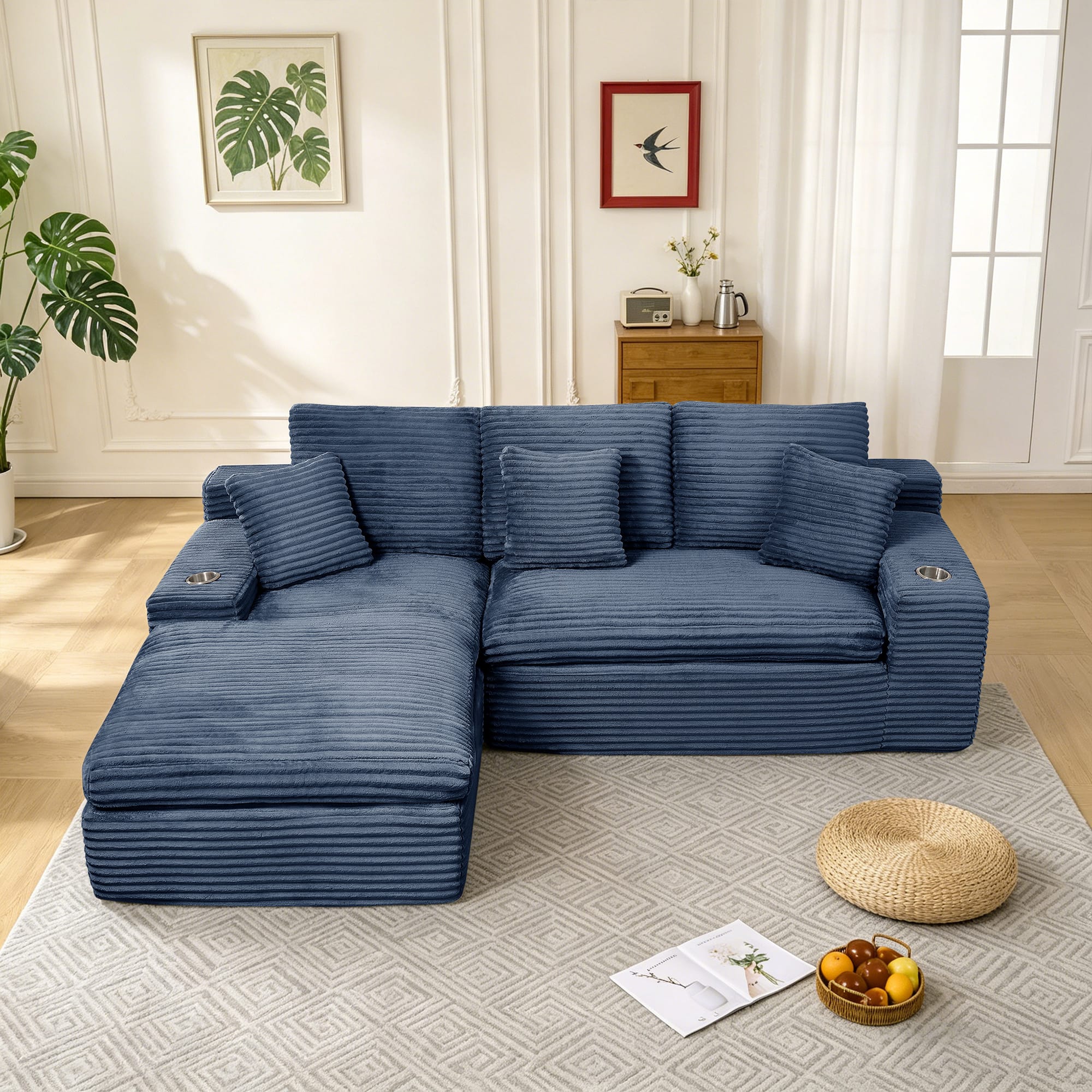 Electra Tech Xpress - 98" Cloud Sectional Couch with Deep Seat,Boneless L Shape Sofa Couch for Living Room Bedroom, No Assembly Require - Blue