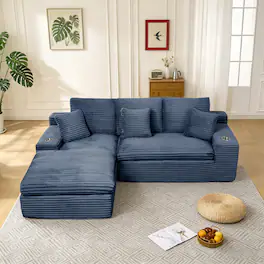 Electra Tech Xpress - 98" Cloud Sectional Couch with Deep Seat,Boneless L Shape Sofa Couch for Living Room Bedroom, No Assembly Require - Blue