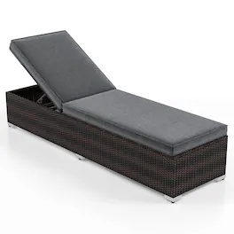 Gymax - Outdoor Chaise Lounge w/ Long Seat Cushion Heavy-Duty Metal Frame - Mix Brown, Gray