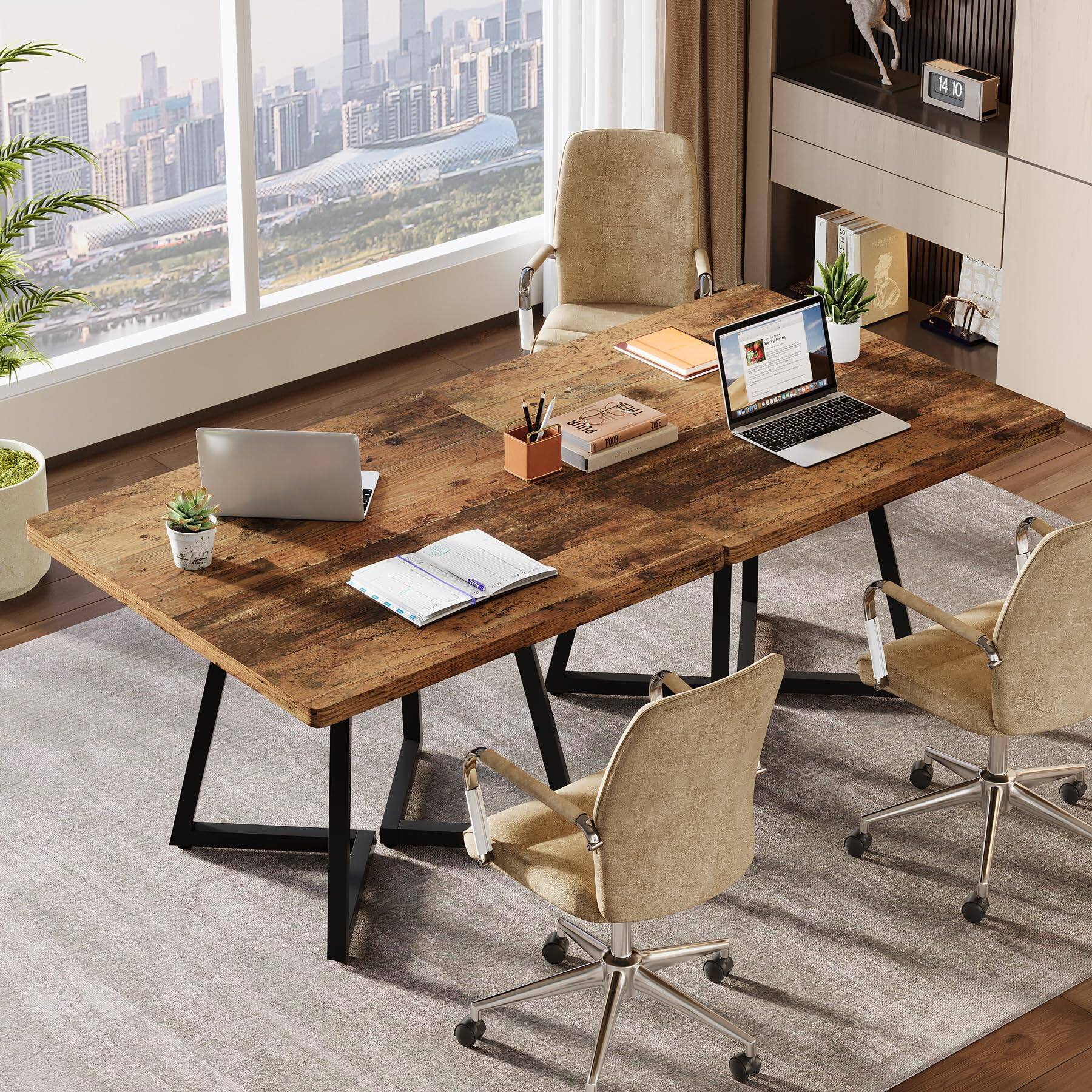 Back. Tribesigns - 31.5" Square Conference Table - Rustic Brown.