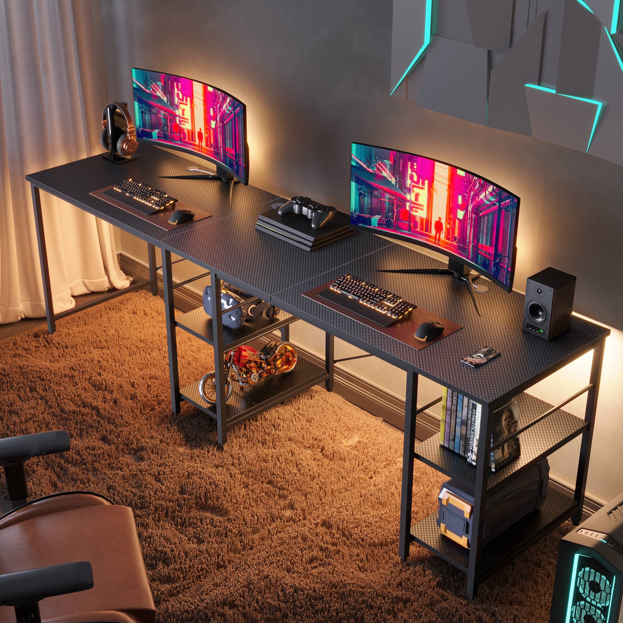 Alt View 12. Bestier - Bestier 59inch L Shaped Desk with Shelves Home Office Gaming Computer Desk - black.