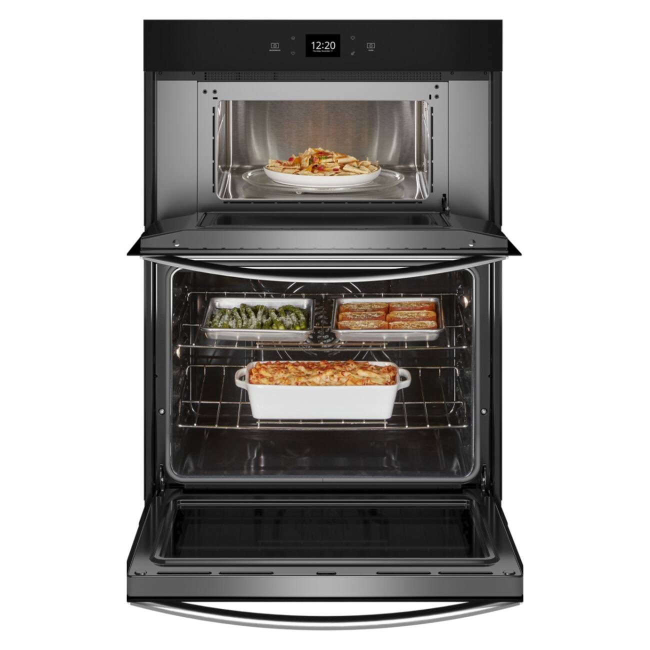 Angle. Whirlpool - 30 inch Built-In Electric Convection Combination Wall Oven with Microwave and WiFi - Fingerprint Resistant Stainless Steel.