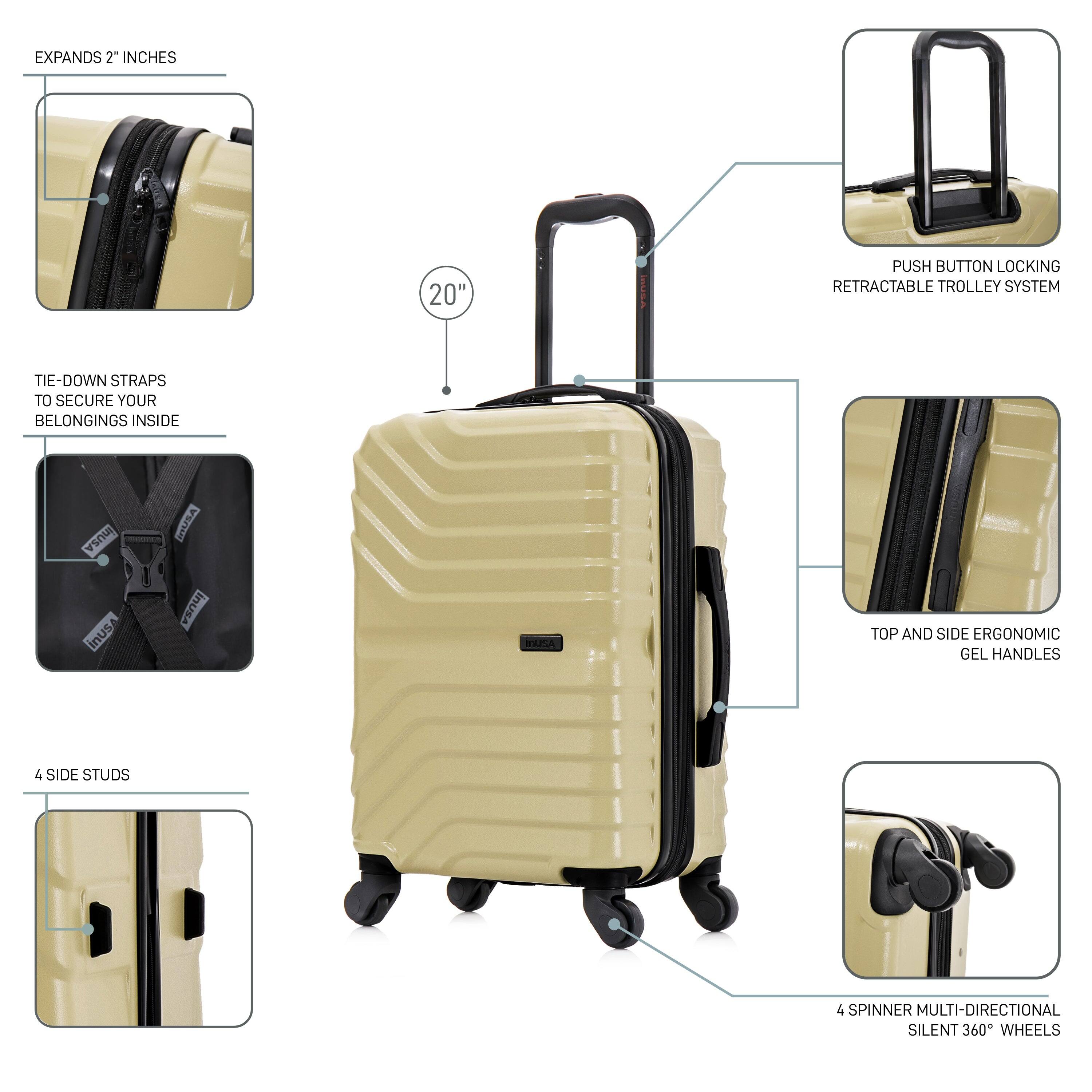 - EXPANDS 2" INCHES
- 20" PUSH BUTTON LOCKING RETRACTABLE TROLLEY SYSTEM
- TIE-DOWN STRAPS TO SECURE YOUR BELONGINGS INSIDE
- 4 SIDE STUDS
- TOP AND SIDE ERGONOMIC GEL HANDLES
- 4 SPINNER MULTI-DIRECTIONAL SILENT 360° WHEELS