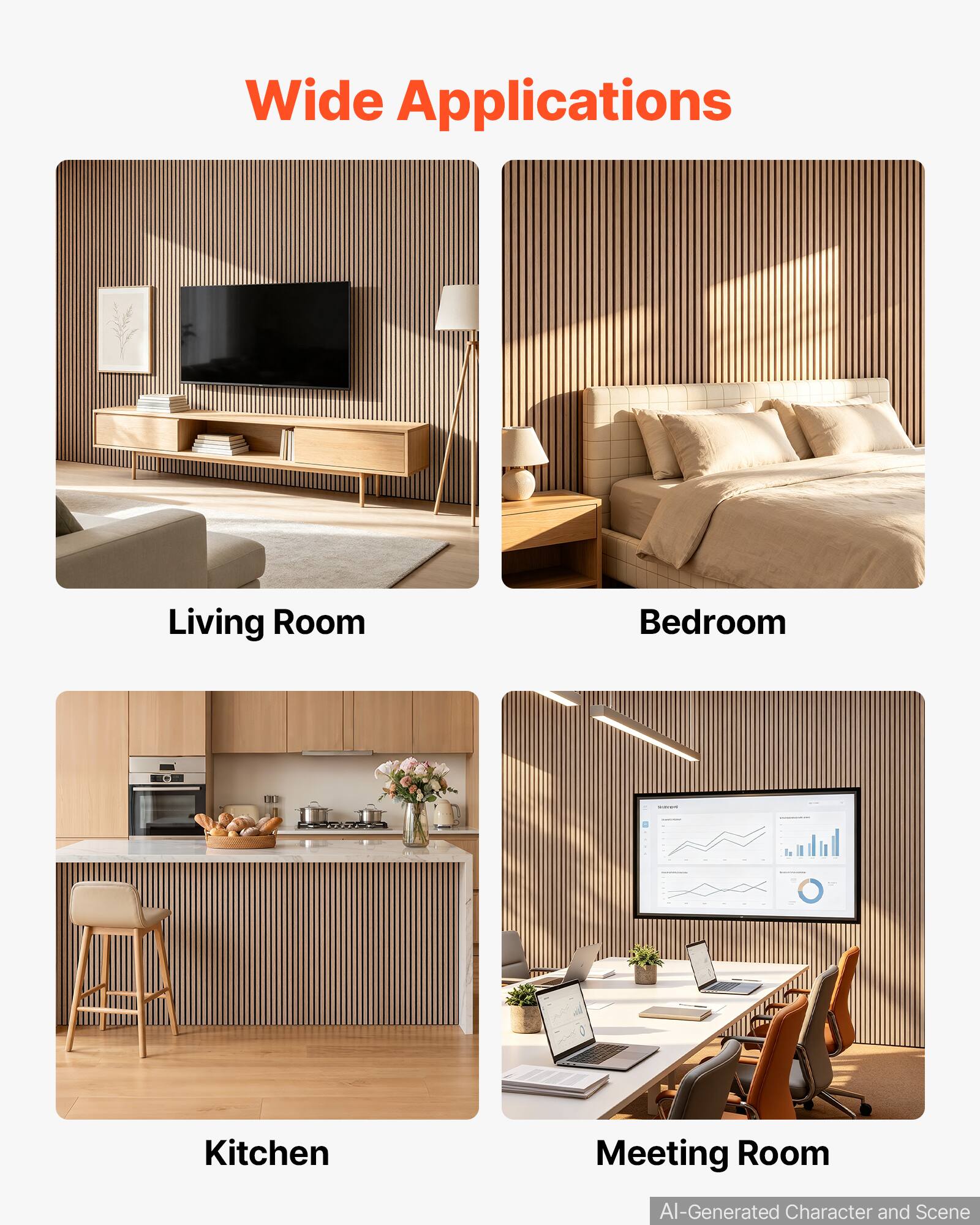 Wide Applications

- Living Room
- Bedroom
- Kitchen
- Meeting Room

AI-Generated Character and Scene