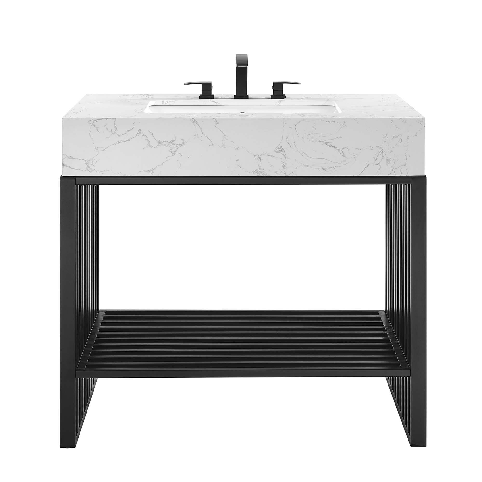 Alt View 2. Modway - Gridiron Bathroom Vanity Basin Included by Modway - White Black.