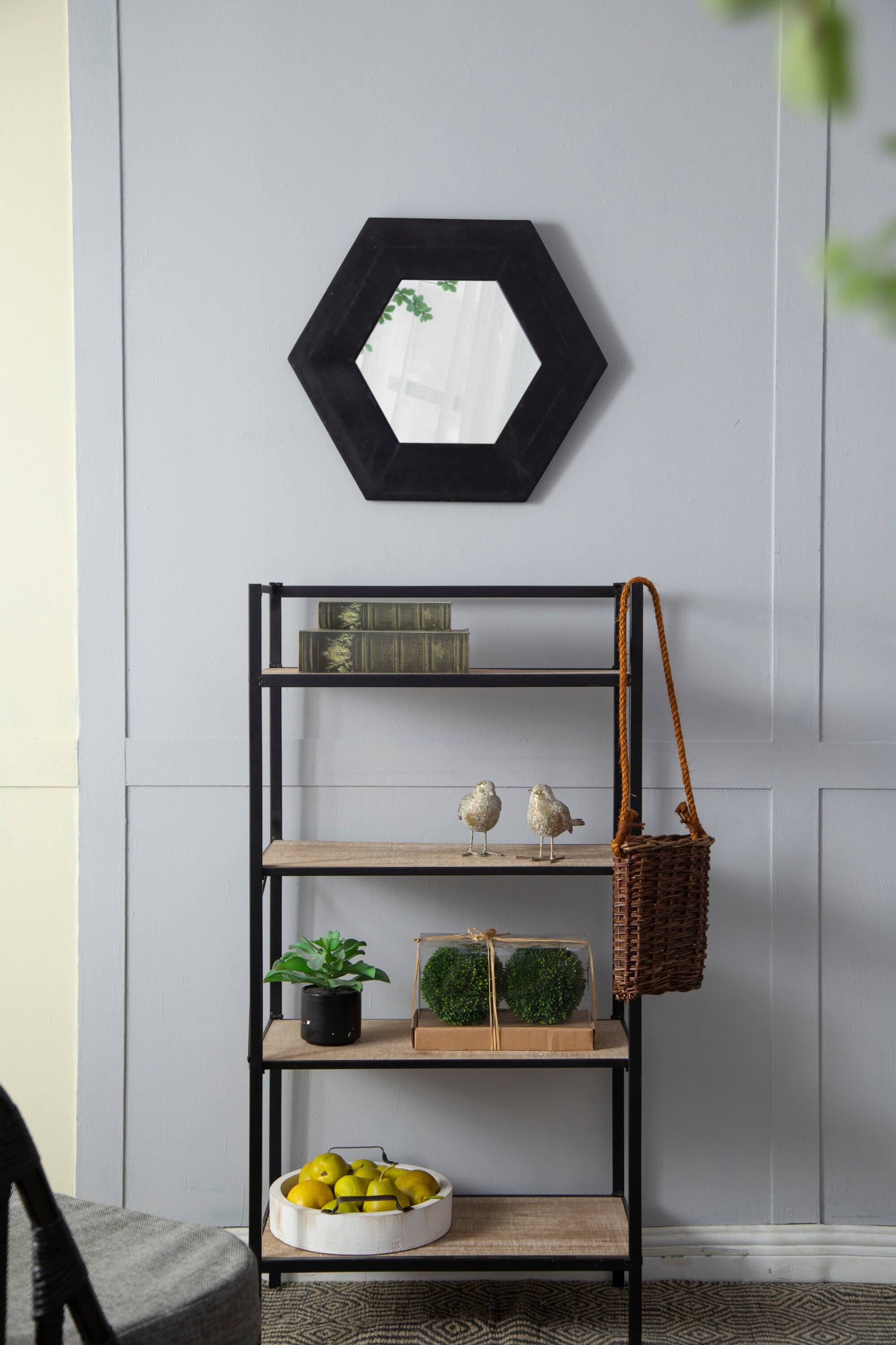 Alt View 7. BreeBe - 18.5' x 18.5' Hexagon Mirror with Solid Wood Frame, Wall Decor for Living Room Bathroom Hallway, Black - Black.