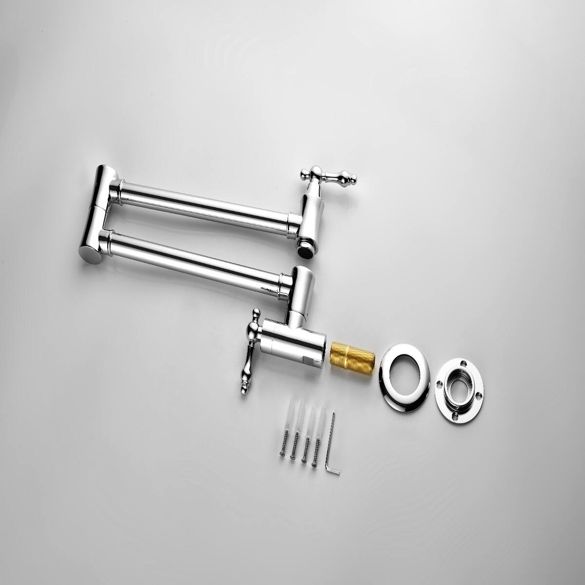 Left. Ropilly - Ropilly Wall Mount Pot Filler Faucet Chrome Brass Double Handle Swivel Arm Kitchen Faucet - Chrome.