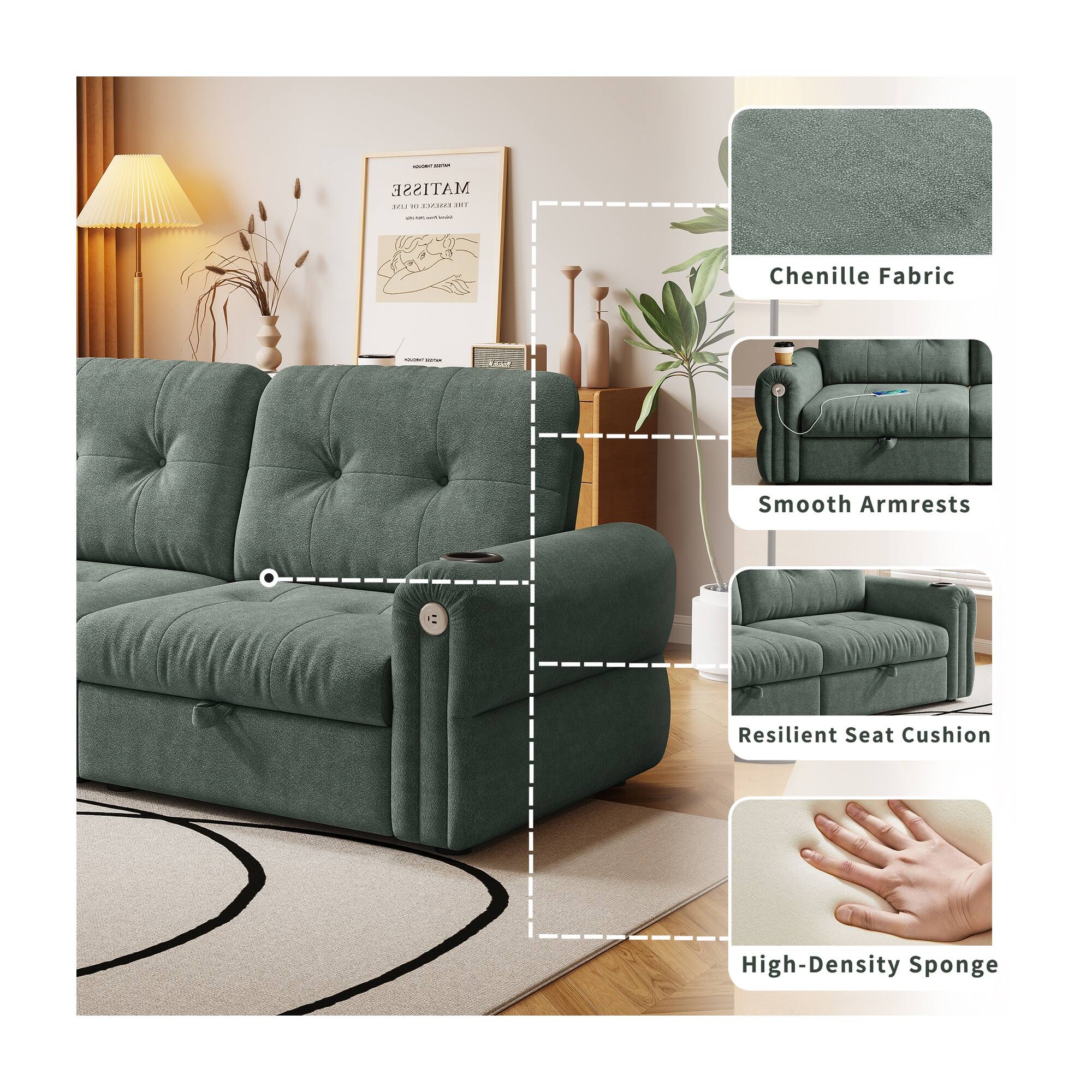 - MATISSE ad
- Chenille Fabric
- Smooth Armrests
- Resilient Seat Cushion
- High-Density Sponge