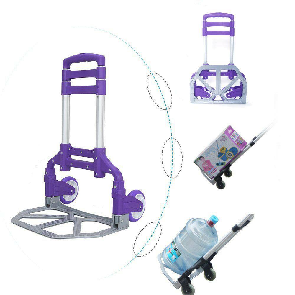 Angle. Winado - Portable Aluminum Luggage Cart Folding Dolly Collapsible Trolley Push Hand Truck for Moving Warehouse 165lbs Capacity - Purple.