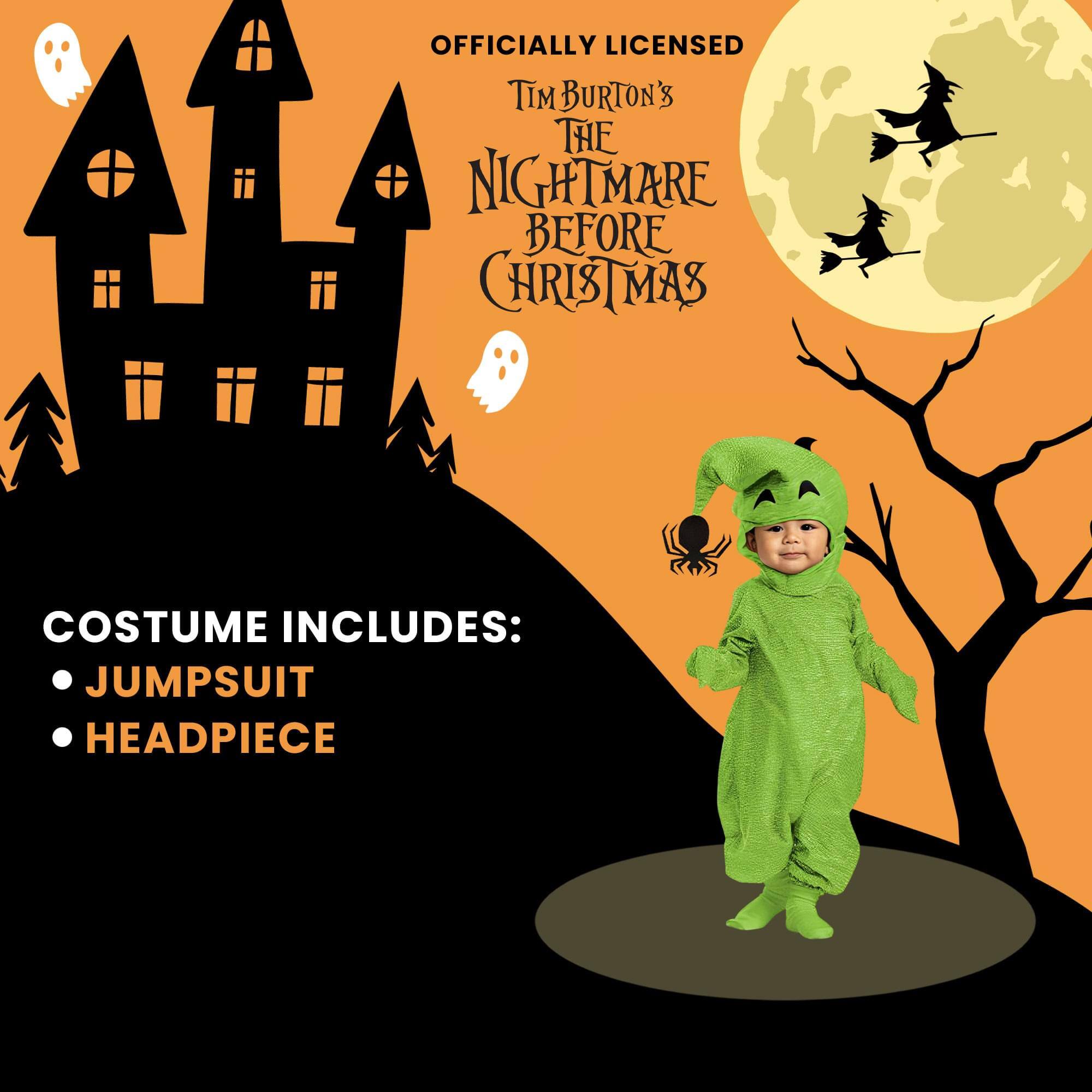 OFFICIALLY LICENSED  
Tim Burton's  
THE NIGHTMARE BEFORE CHRISTMAS  

COSTUME INCLUDES:  
• JUMPSUIT  
• HEADPIECE