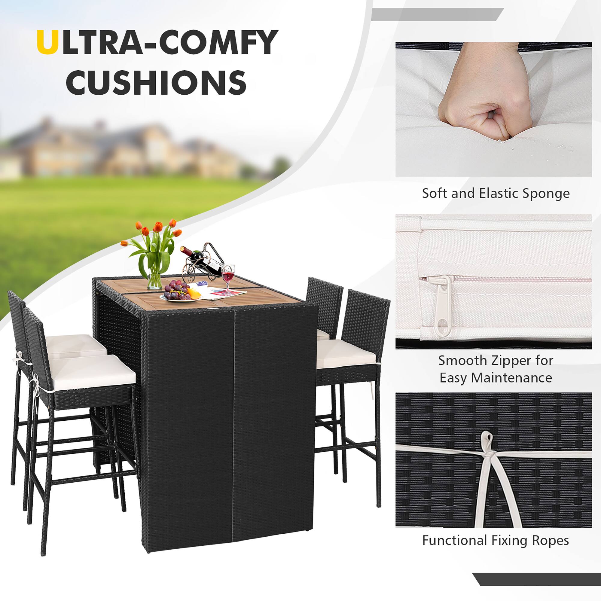 ULTRA-COMFY CUSHIONS

- Soft and Elastic Sponge
- Smooth Zipper for Easy Maintenance
- Functional Fixing Ropes