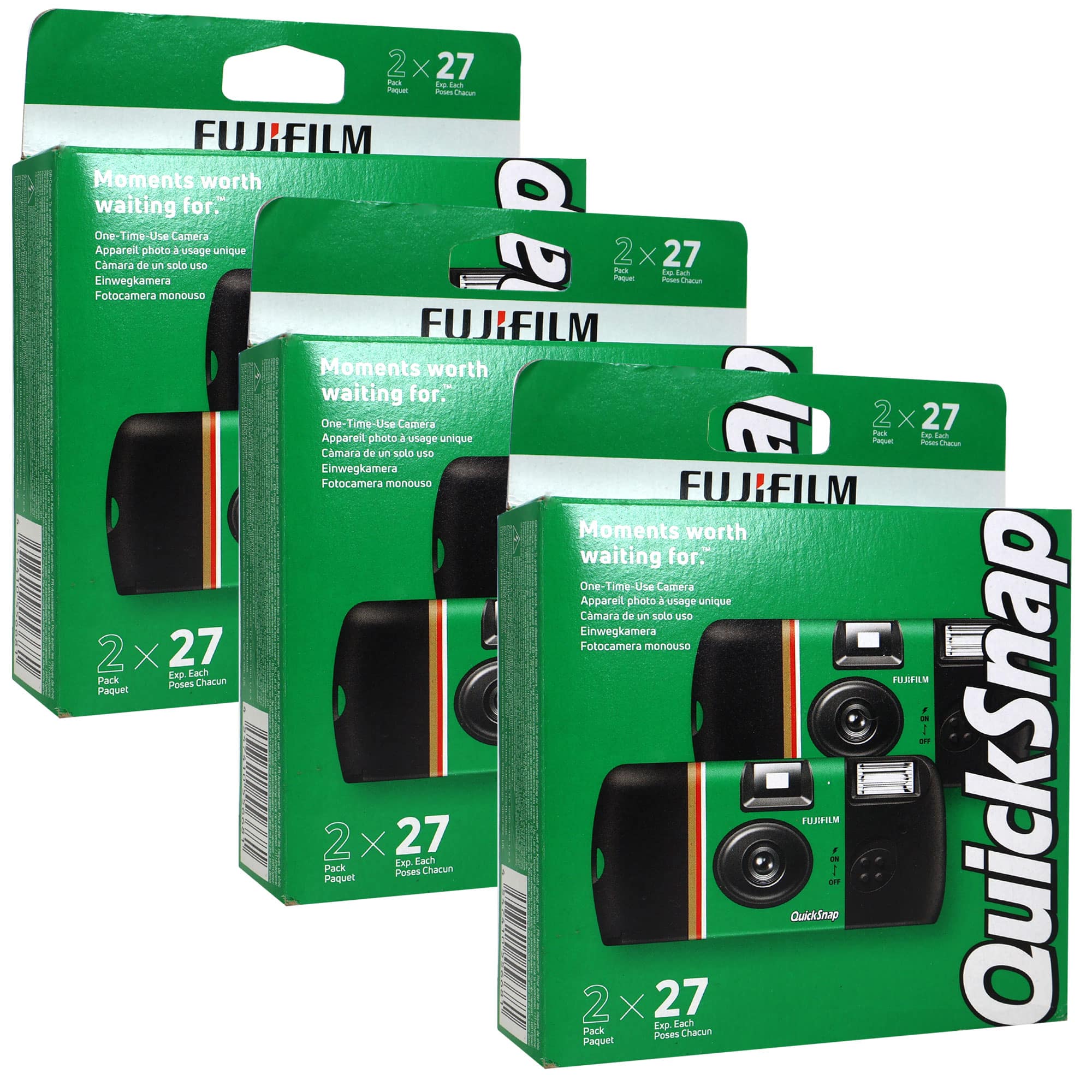 3x FUJIFILM QuickSnap Flash 400 One-Time-Use Disposable Camera (27 Exp, 2-Pack) - Green
