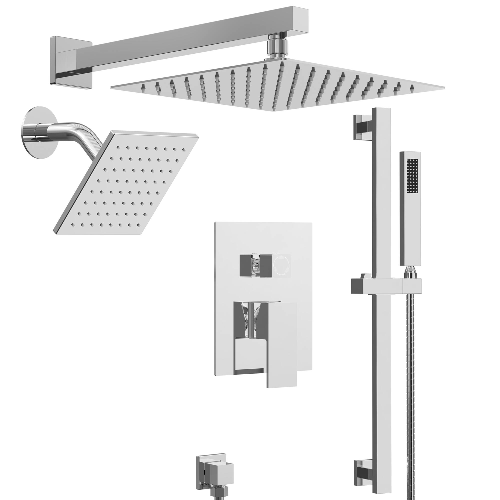 Front. GRANDJOY - 10" Wall Mount Shower System with Handheld Spray, Slide Bar, and Pressure Balance Valve for Modern Bathroom - Chrome.
