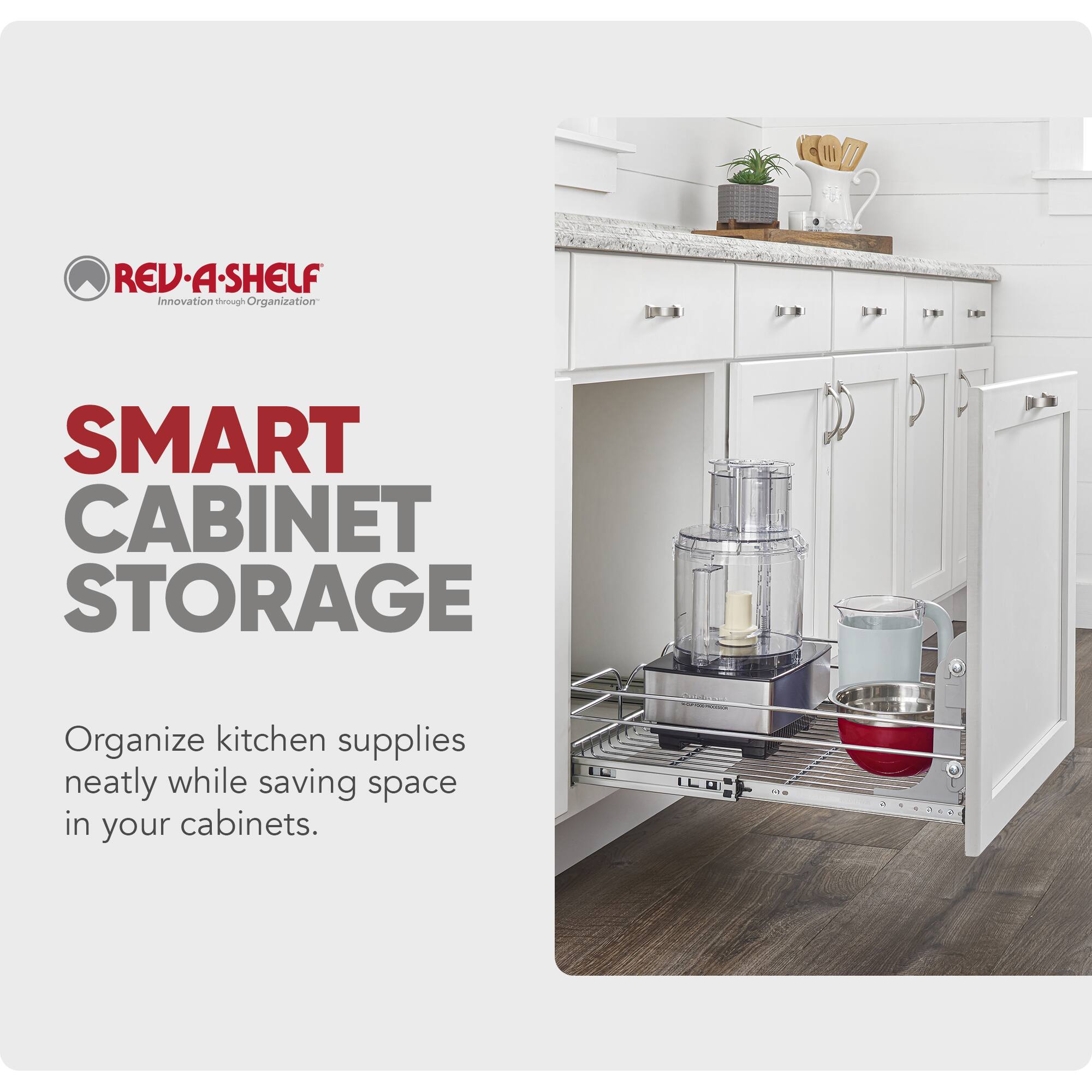 REV-A-SHELF  
Innovation through Organization  

SMART CABINET STORAGE  
Organize kitchen supplies neatly while saving space in your cabinets.