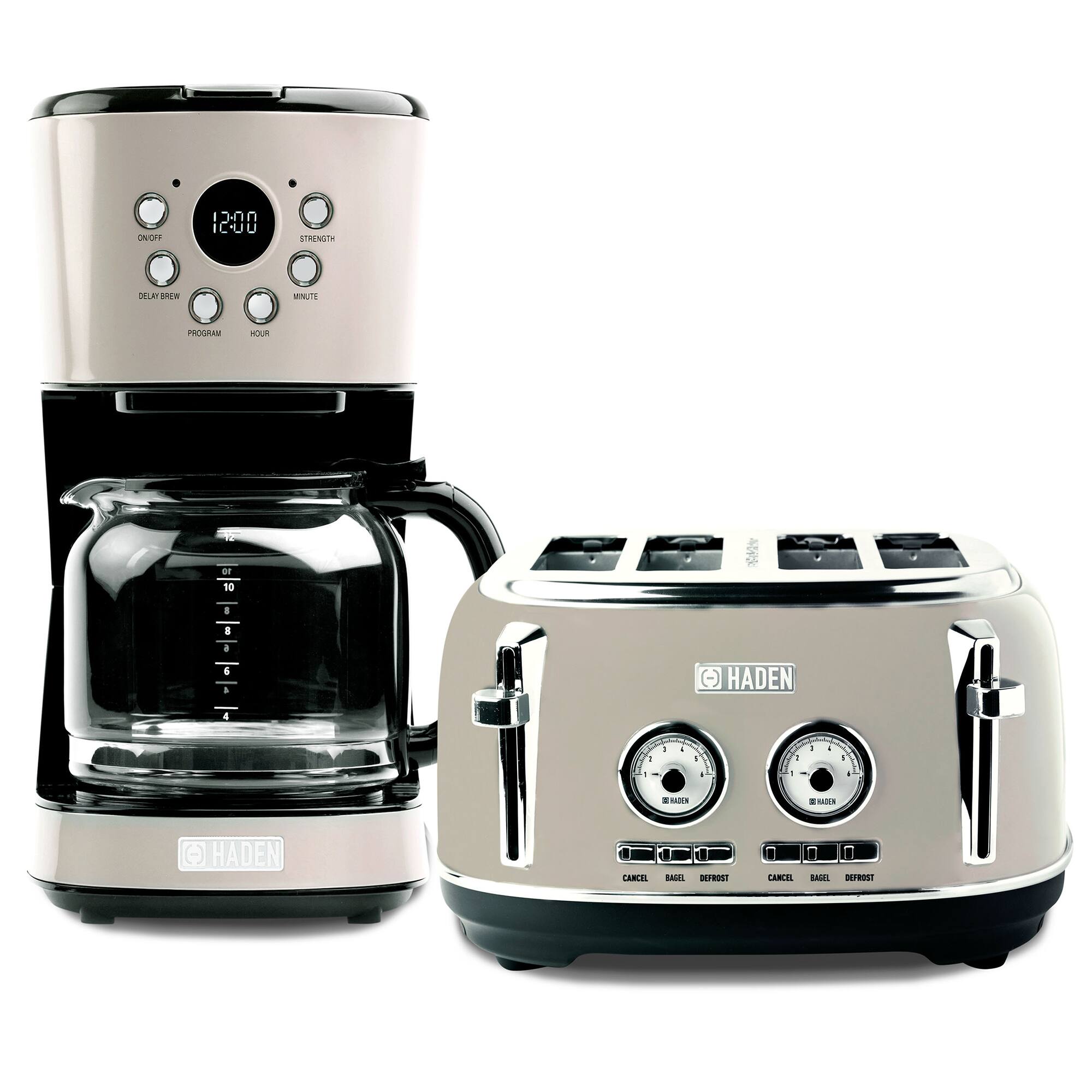 Haden - Dorset 12 Cup Coffee Maker & 4 Slice Wide Slot Toaster, Chrome - Putty