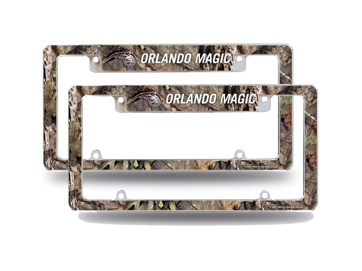 Rico Industries - Orlando Magic Chrome Metal (Set of 2) License Plate Frames with Bold Mossy Oak Camouflaged Camo Design - Multi