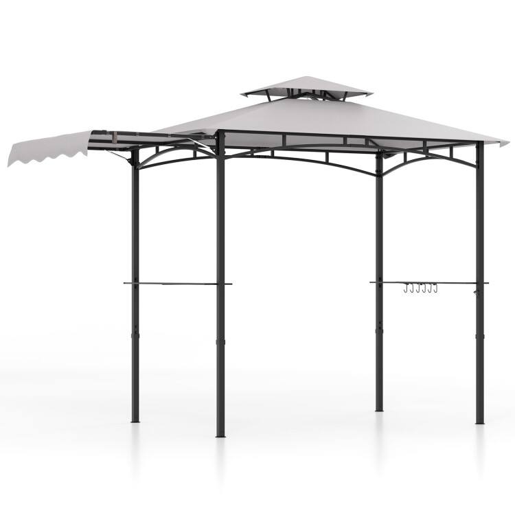 Angle. Mondawe - 11 x 5 ft Grill Gazebo with Side Awning Double Tier Canopy BBQ Shelter for Outdoor - Grey.