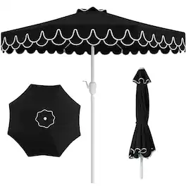 Best Choice Products - 9ft Patio Market Umbrella with Double Scallop Trim, Fade-Resistant, Crank & Tilt - Black
