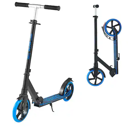 Front. VEVOR - Kick Scooter for Kids Ages 8+, Teens & Adults, 2-Wheel Toddler Scooter with Adjustable Height Handlebar - Blue.