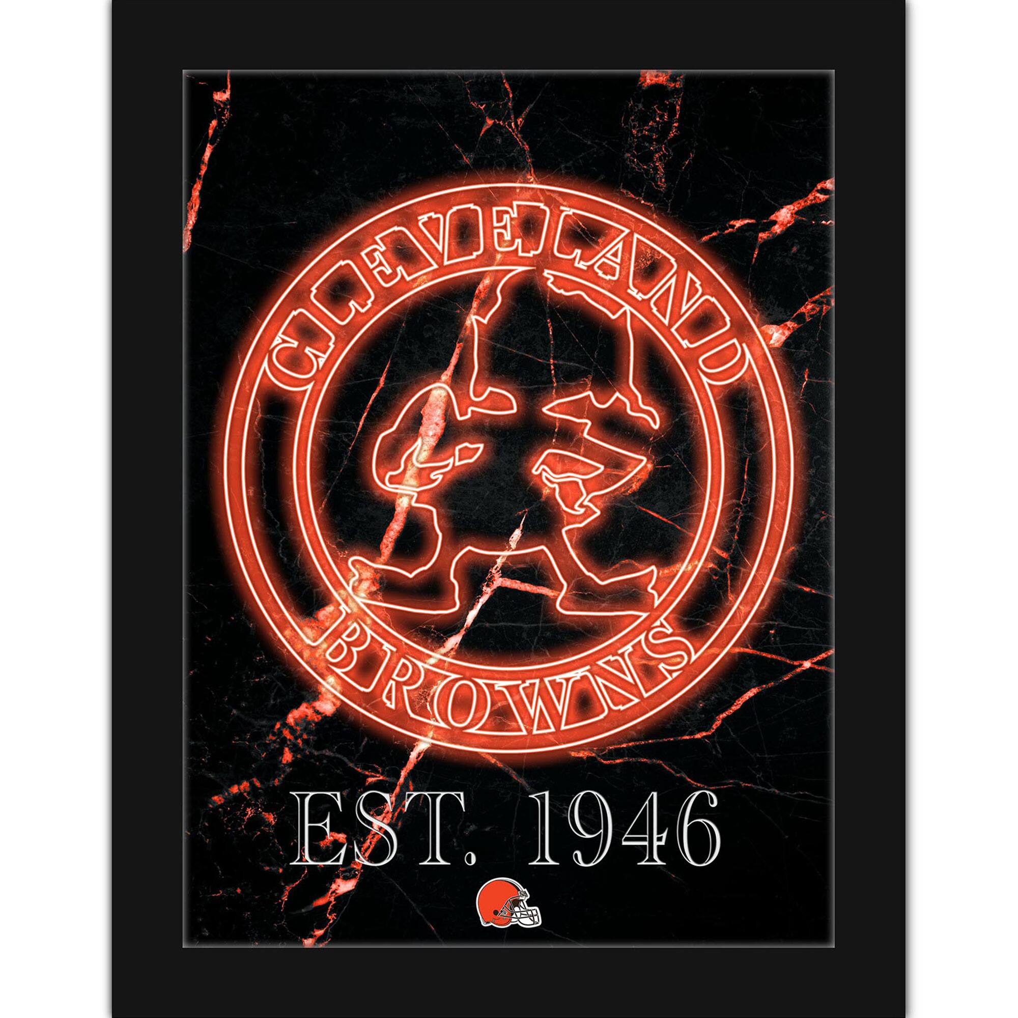 Black Cleveland Browns Brownie The Elf 12'' x 16'' Framed Circle Logo Print