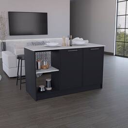 Loheer - Kitchen Island with Large Countertop and Storage - Black