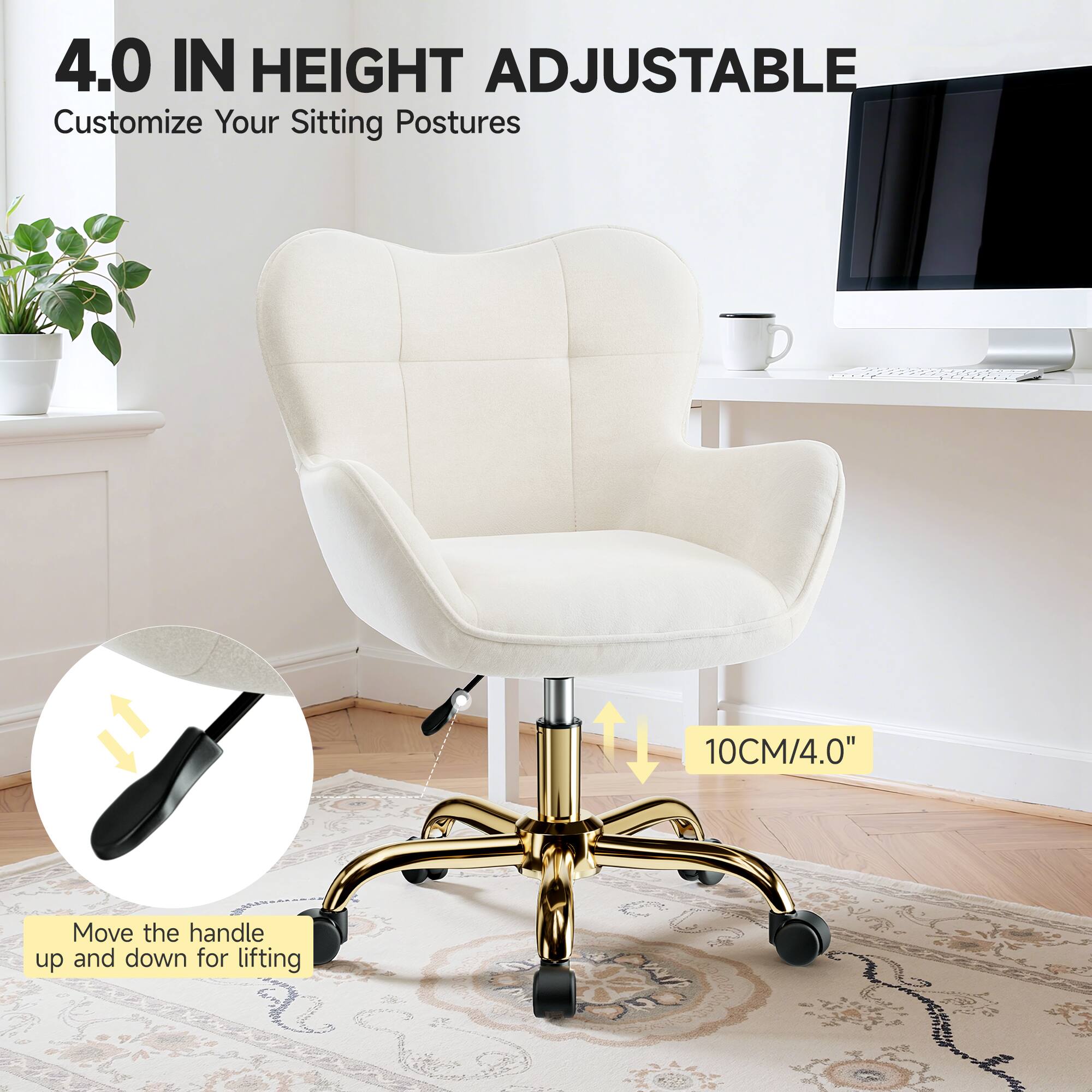 4.0 IN HEIGHT ADJUSTABLE  
Customize Your Sitting Postures  

Move the handle up and down for lifting  

10CM/4.0"