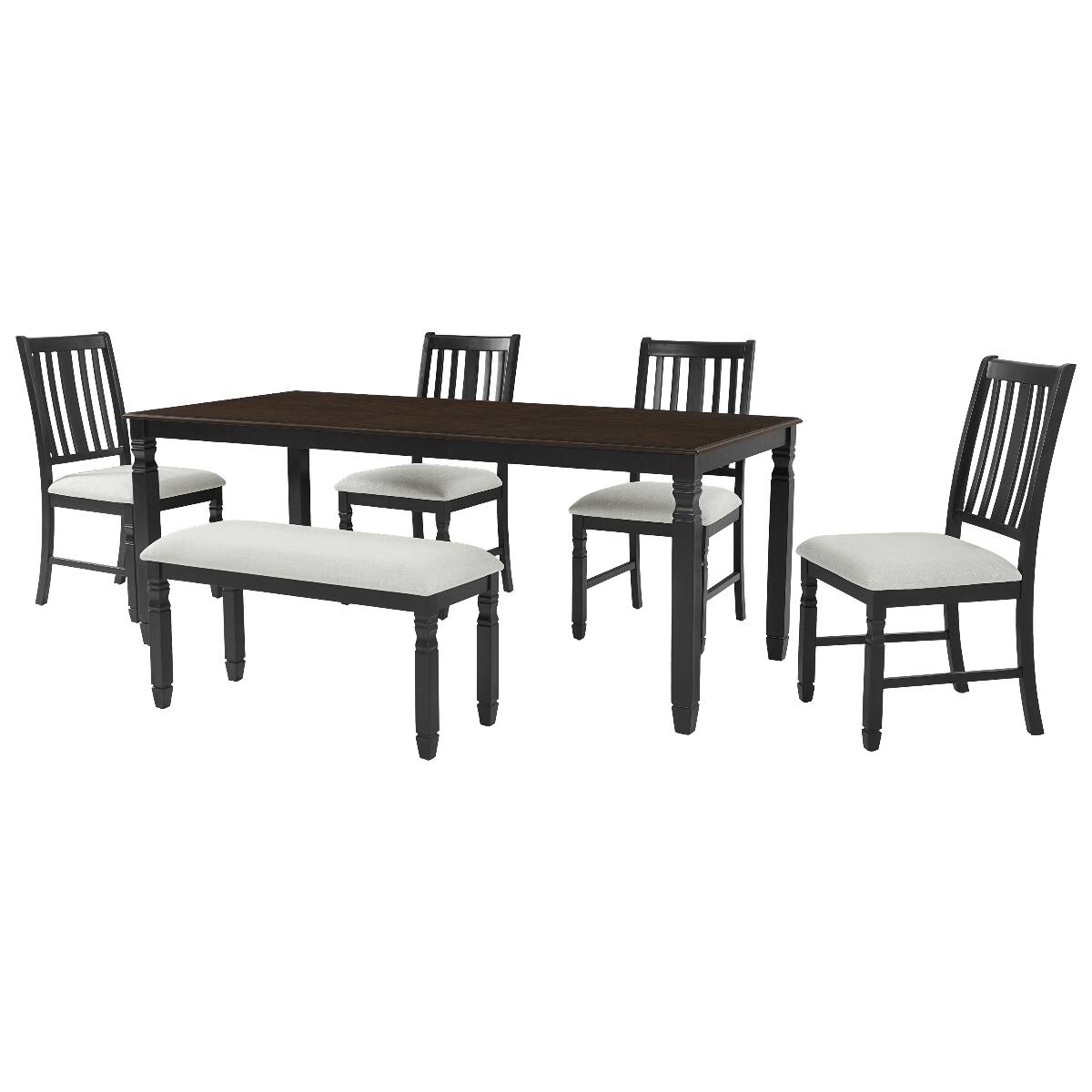 Alt View 3. Loheer - Loheer 6-Piece Dining Set for 6, Extendable Farmhouse Table with Bench and Upholstered Chairs - Espresso, Black, Beige.