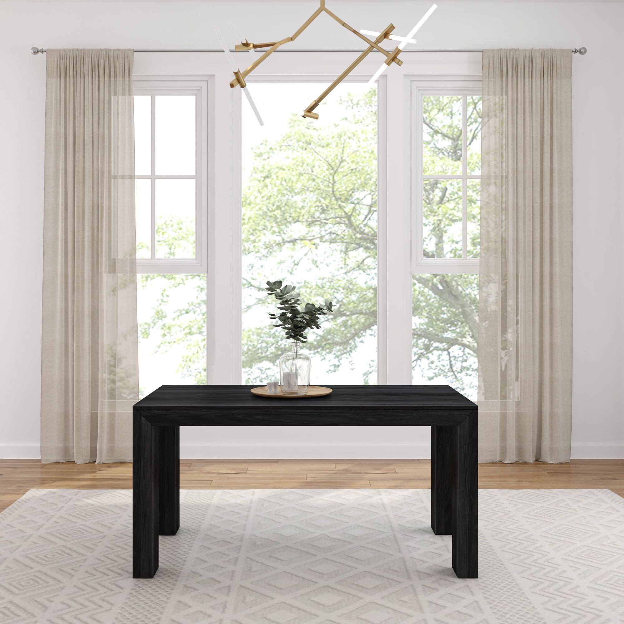 Alt View 1. Plank+Beam - Modern Rectangular Dining Table (60in / 1524mm), Black Wirebrush - Black Wirebrush.