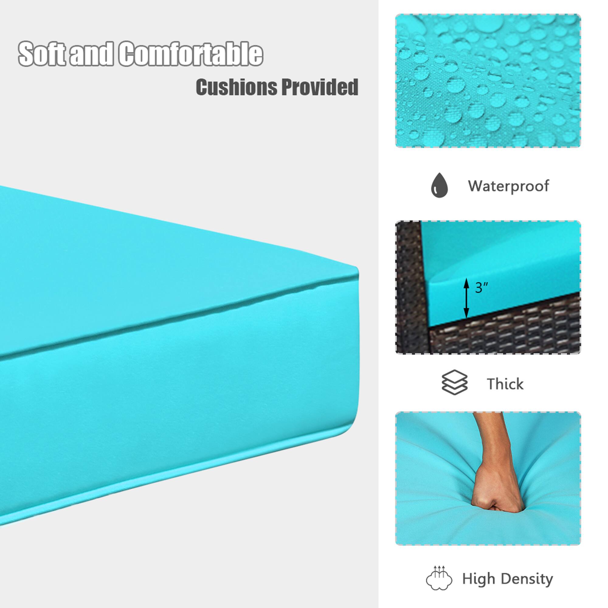 Soft and Comfortable  
Cushions Provided  

- Waterproof  
- 3" Thick  
- High Density