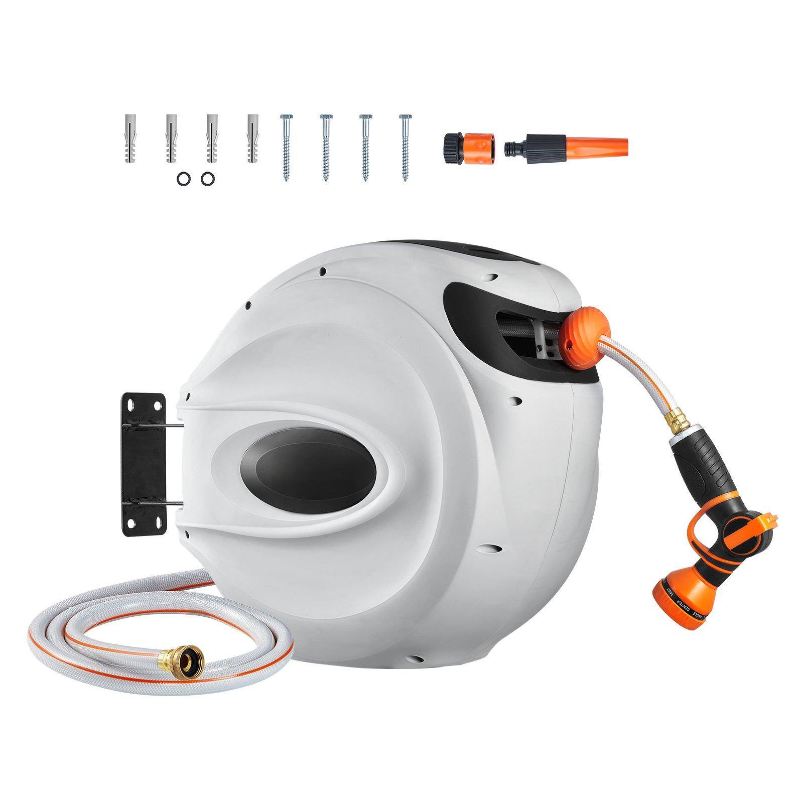 Glintex - 115FT Retractable Water Hose Reel 1/2" with 180° Swivel Wall Mount and Auto Rewind System - Orange