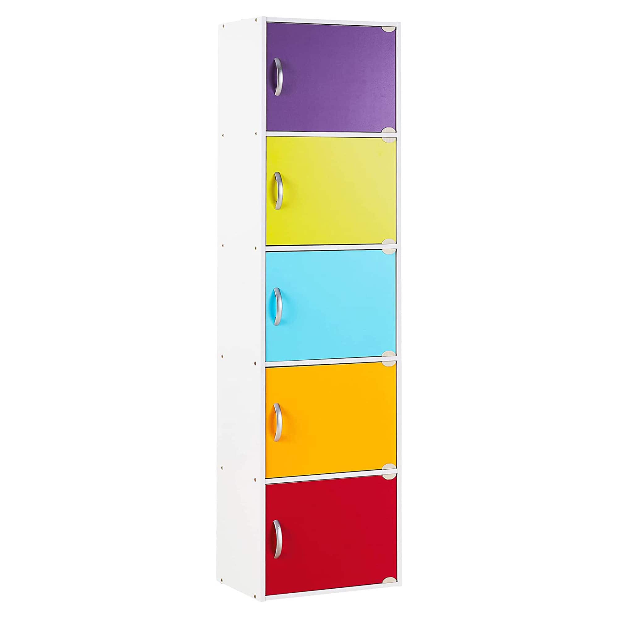 Hodedah - 5 Shelf Home and Office Enclosed Organization Storage Cabinet - Rainbow