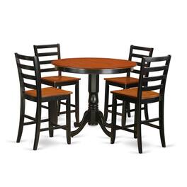 East West Furniture - 5 Pc pub Table set - Kitchen dinette Table and 4 bar stools - Black & Cherry