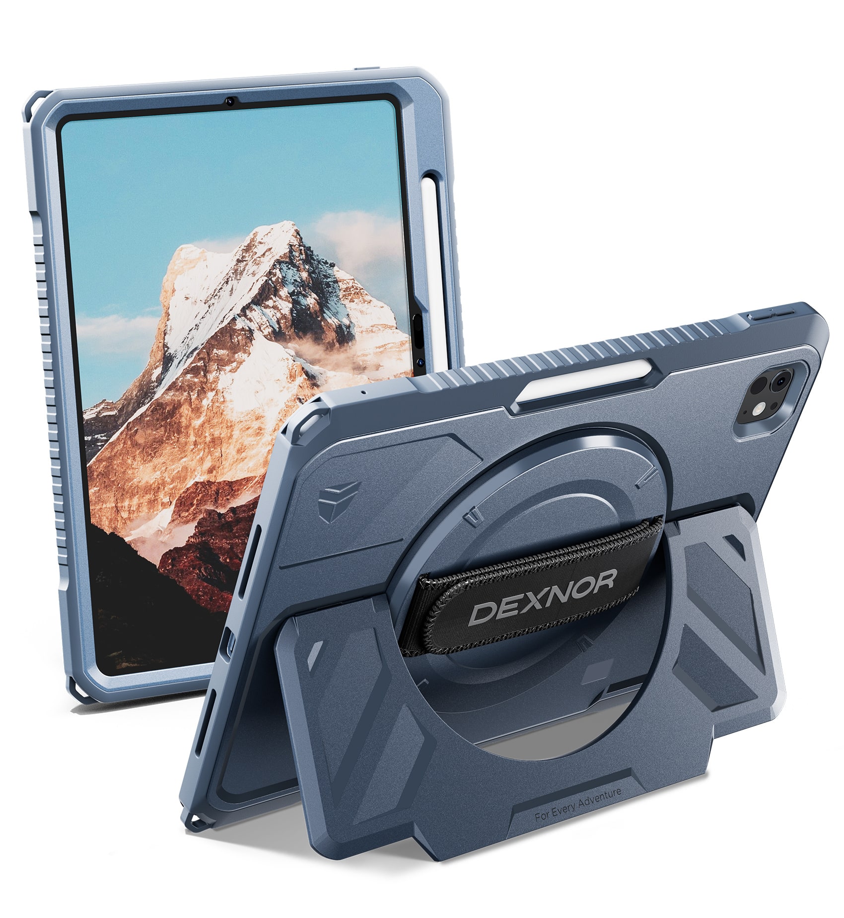 dexnor - for iPad Pro 11 inch Case M5 2025/M4 2024, Rugged Protective Case with 360° Rotating Hand Strap - Navy Blue