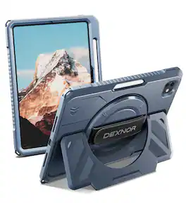 dexnor - for Apple iPad Pro M4 11inch 2024 / for iPad M5 11'' 2025 with 360° Rotating Hand Strap, Screen Protector and Kickstand - Navy Blue
